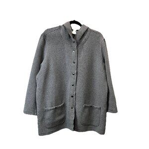 Westbound Gray Ribbed Snap Button Hooded Long Sleeve Jacket Womens Size XL
